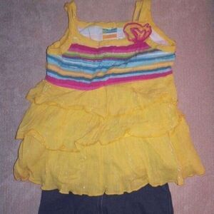 Sweet Heart Rose Ruffled Tank & Faux Jean Short Outfit Bright Sparkly Size 12M